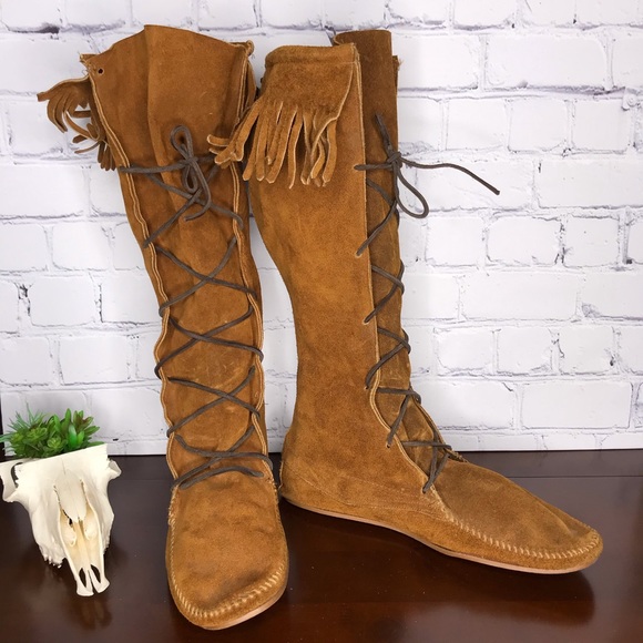Minnetonka Shoes - Minnetonka Knee High Boots Brown Suede Lthr Fringe
